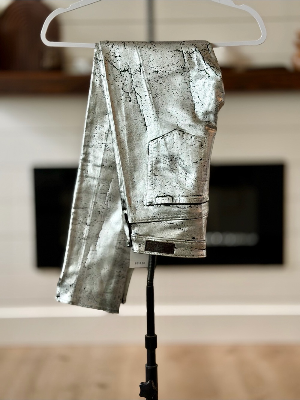 Ag Adriano Goldschmied Silver Metallic Cracked-Print Skinny Jeans